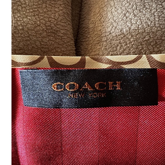 Coach Signature C Silk Blend Skinny Wrap Scarf Red Brown Accessory Purse Handbag - Picture 3 of 3